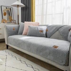 Modern Solid Color Winter Lamb Wool Sofa Towel Thicken Plush Soft And Smooth Sofa Covers For Living Room Anti-slip Couch Cover