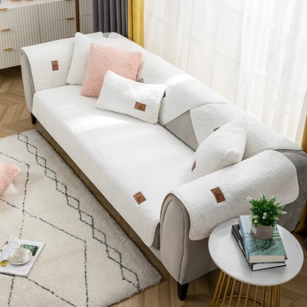 Modern Solid Color Winter Lamb Wool Sofa Towel Thicken Plush Soft And Smooth Sofa Covers For Living Room Anti-slip Couch Cover - Image 6