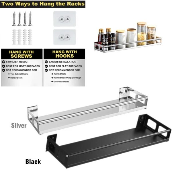 Multi-Purpose Kitchen Organizer Wall Mount Spice Rack Shelf Bracket Storage for Pantry, Bathroom,Cupboard,Over Stove,Closet Door - Image 4