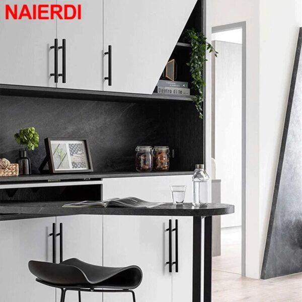 NAIERDI 20PCS Black Furniture Handle Stainless Steel T Bar Brushed Gold Kitchen Handle Cabinet Pull with Cuttable Bamboo Screw - Image 2
