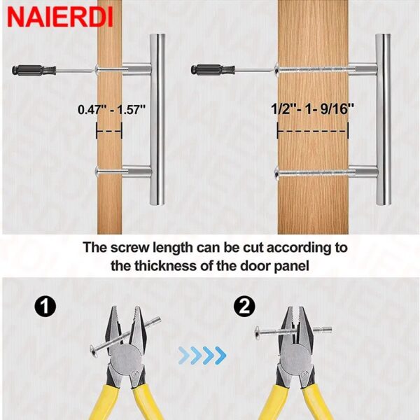 NAIERDI 20PCS Black Furniture Handle Stainless Steel T Bar Brushed Gold Kitchen Handle Cabinet Pull with Cuttable Bamboo Screw - Image 3