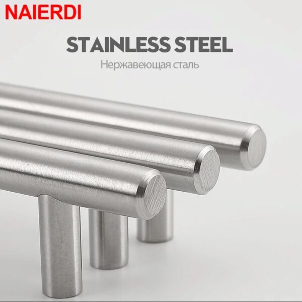 NAIERDI 20PCS Black Furniture Handle Stainless Steel T Bar Brushed Gold Kitchen Handle Cabinet Pull with Cuttable Bamboo Screw - Image 4