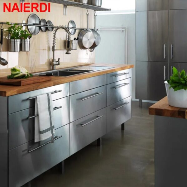 NAIERDI 20PCS Black Furniture Handle Stainless Steel T Bar Brushed Gold Kitchen Handle Cabinet Pull with Cuttable Bamboo Screw - Image 5