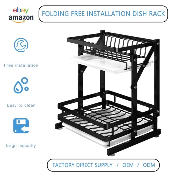 New 2 Tier Stainless Steel Dish Racks With Drainage Wine Glass Holder And Extra Drying Mat Dish Drainers For Kitchen Counter - Image 2