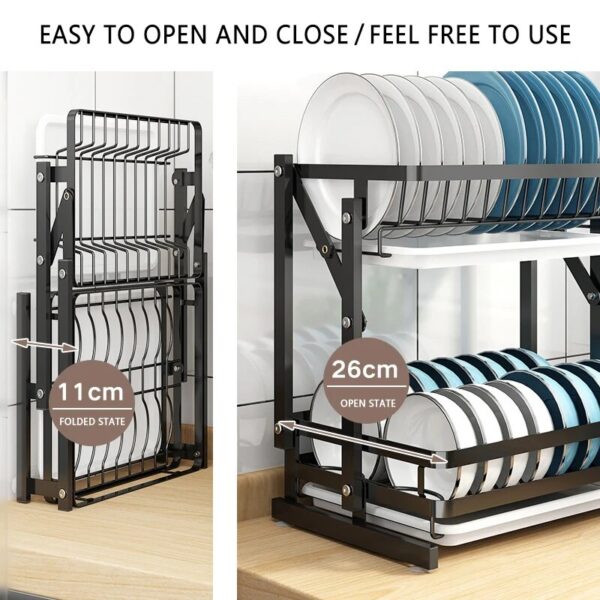 New 2 Tier Stainless Steel Dish Racks With Drainage Wine Glass Holder And Extra Drying Mat Dish Drainers For Kitchen Counter - Image 4