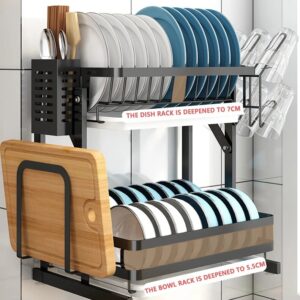New 2 Tier Stainless Steel Dish Racks With Drainage Wine Glass Holder And Extra Drying Mat Dish Drainers For Kitchen Counter