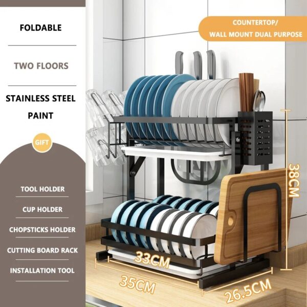New 2 Tier Stainless Steel Dish Racks With Drainage Wine Glass Holder And Extra Drying Mat Dish Drainers For Kitchen Counter - Image 6