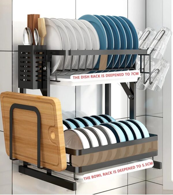 New 2 Tier Stainless Steel Dish Racks With Drainage Wine Glass Holder And Extra Drying Mat Dish Drainers For Kitchen Counter