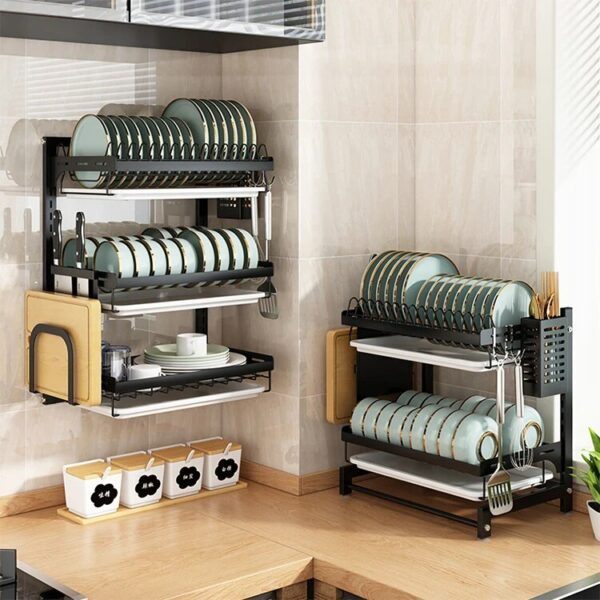 New Dish Racks Hanging Sink 2 Tier With Tray Bowl Wall Mounted Kitchen Over The Sink Dish Rack - Image 2