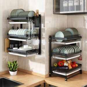 New Dish Racks Hanging Sink 2 Tier With Tray Bowl Wall Mounted Kitchen Over The Sink Dish Rack