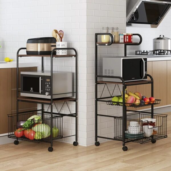 New Floor-to-ceiling Multi-layer Kitchen Racks Microwave Oven Solid Wood Storage Racks Multifunctional Household Cart Racks - Image 2