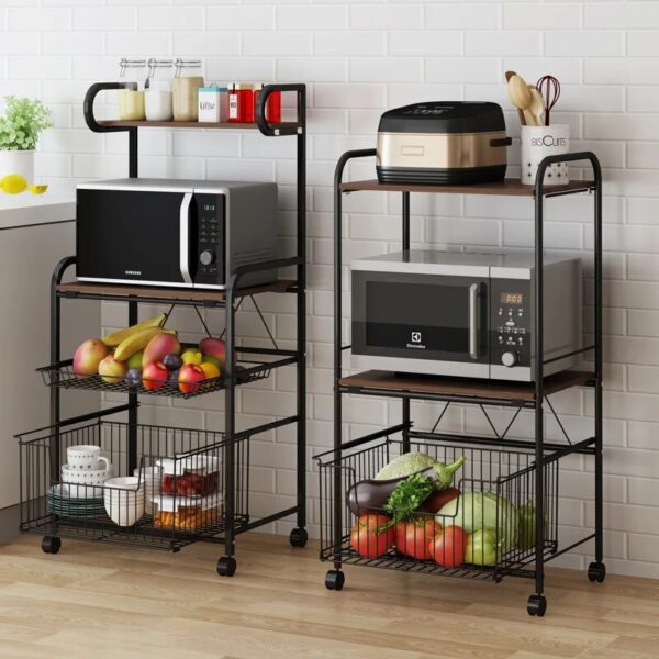 New Floor-to-ceiling Multi-layer Kitchen Racks Microwave Oven Solid Wood Storage Racks Multifunctional Household Cart Racks - Image 3
