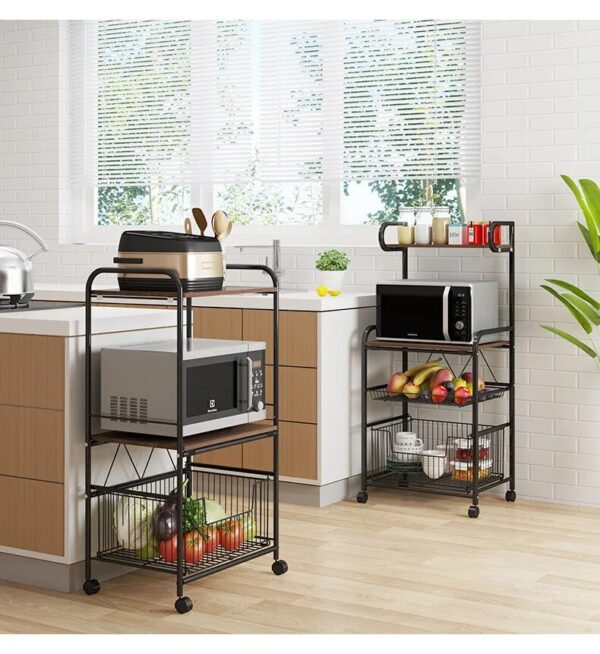 New Floor-to-ceiling Multi-layer Kitchen Racks Microwave Oven Solid Wood Storage Racks Multifunctional Household Cart Racks - Image 4