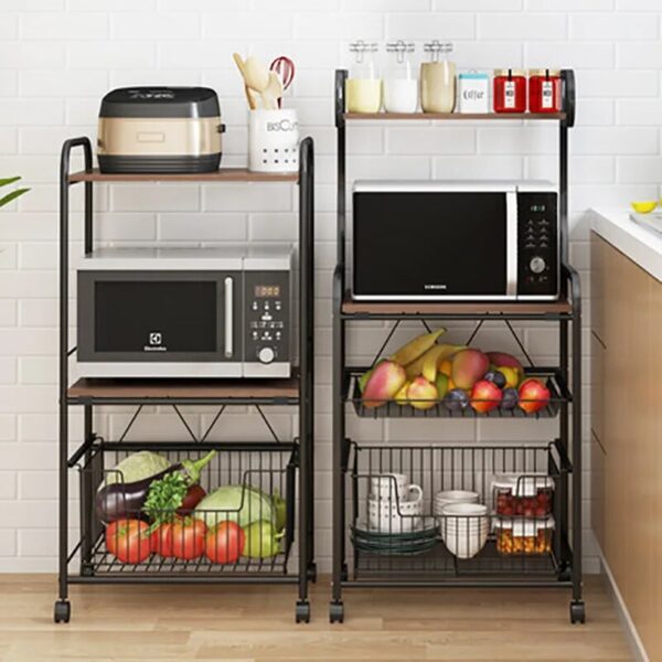 New Floor-to-ceiling Multi-layer Kitchen Racks Microwave Oven Solid Wood Storage Racks Multifunctional Household Cart Racks - Image 5