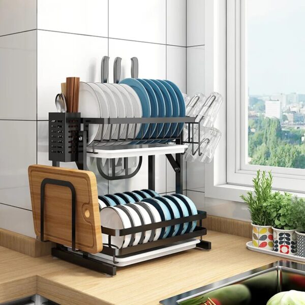 New Kitchen Multilevel Counter Top Sink Folding Dish Rack No Drilling No Mounting Wall Mount Dish Rack - Image 2