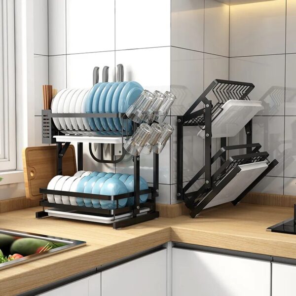 New Kitchen Multilevel Counter Top Sink Folding Dish Rack No Drilling No Mounting Wall Mount Dish Rack - Image 3