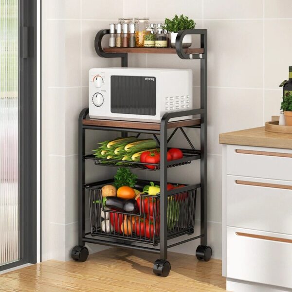 New Kitchen Vegetable Fruit And Vegetable Rack Floor-to-ceiling Multi-layered Basket Microwave Oven Storage Rack Pull-out Locker - Image 2