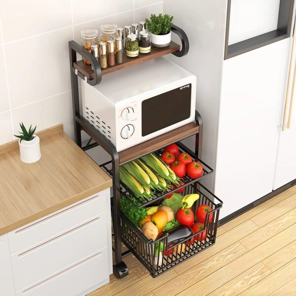New Kitchen Vegetable Fruit And Vegetable Rack Floor-to-ceiling Multi-layered Basket Microwave Oven Storage Rack Pull-out Locker - Image 3