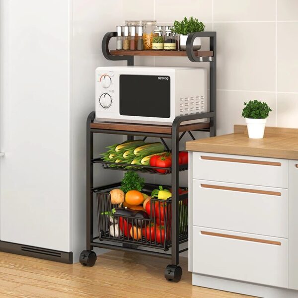New Kitchen Vegetable Fruit And Vegetable Rack Floor-to-ceiling Multi-layered Basket Microwave Oven Storage Rack Pull-out Locker - Image 4