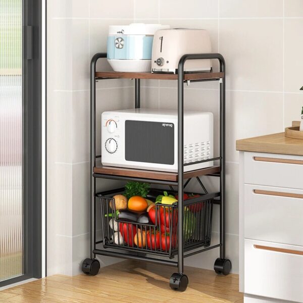New Kitchen Vegetable Fruit And Vegetable Rack Floor-to-ceiling Multi-layered Basket Microwave Oven Storage Rack Pull-out Locker - Image 5