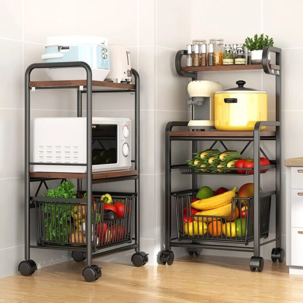 New Kitchen Vegetable Fruit And Vegetable Rack Floor-to-ceiling Multi-layered Basket Microwave Oven Storage Rack Pull-out Locker