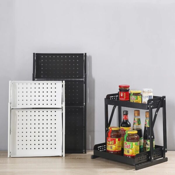 New Multifunctional Folding Shelf Kitchen And Bathroom Countertop Shelf Spice Rack Shower Storage Rack - Image 2