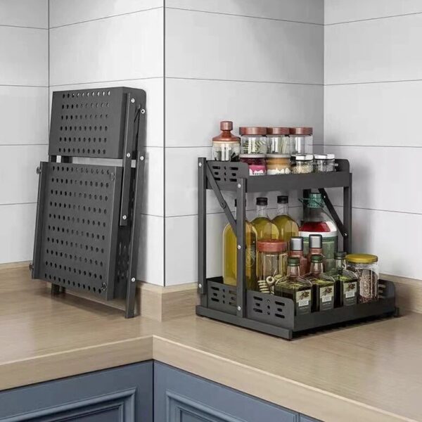 New Multifunctional Folding Shelf Kitchen And Bathroom Countertop Shelf Spice Rack Shower Storage Rack - Image 6