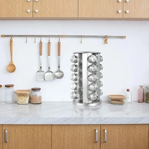 New Wholesale Kitchen Stainless Steel Storage Spice Rack Holder Organizer Metal Rotating Spice Rack - Image 5