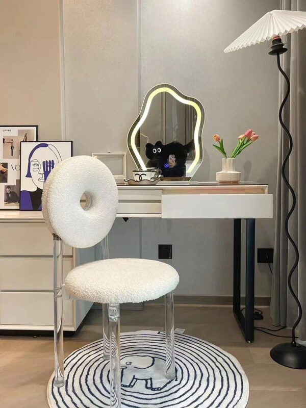 Nordic Acrylic Coffee Chair Living Room Furniture Transparent Teddy Velvet Soft Armchair Creative Doughnut Bedroom Makeup Stool - Image 2