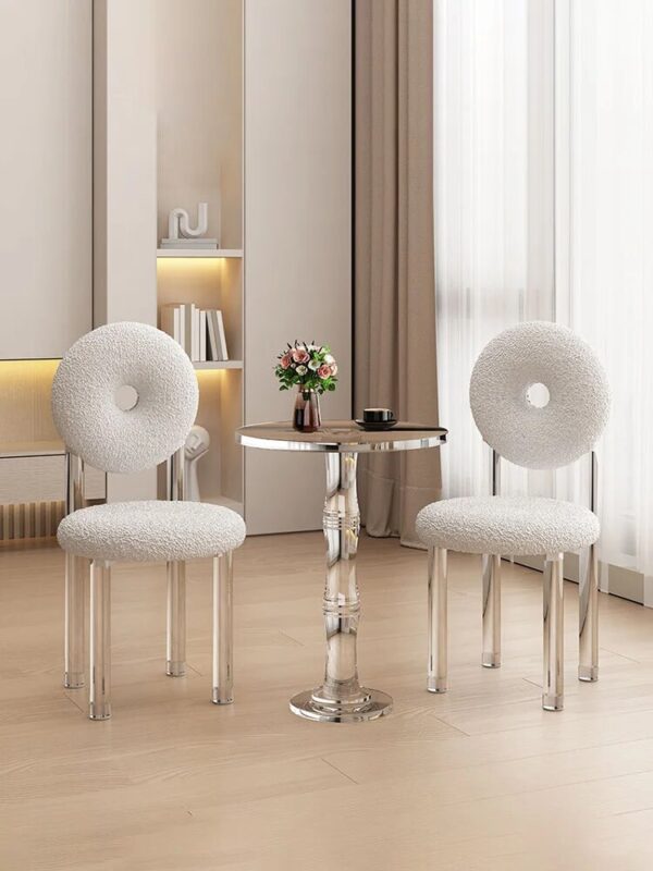 Nordic Acrylic Coffee Chair Living Room Furniture Transparent Teddy Velvet Soft Armchair Creative Doughnut Bedroom Makeup Stool - Image 4