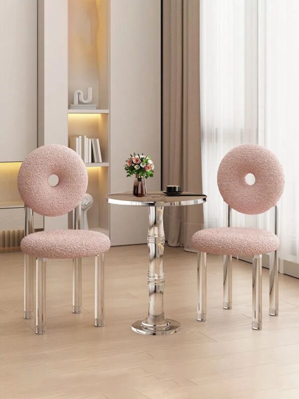 Nordic Acrylic Coffee Chair Living Room Furniture Transparent Teddy Velvet Soft Armchair Creative Doughnut Bedroom Makeup Stool - Image 5