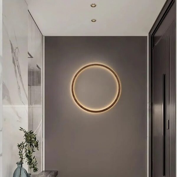 Nordic LED Solid wood Circle Wall Lamp No wiring Living Room Wall Light Designer Background Decoration Lamps For Home Lighting - Image 3