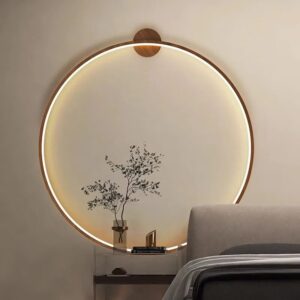 Nordic LED Solid wood Circle Wall Lamp No wiring Living Room Wall Light Designer Background Decoration Lamps For Home Lighting