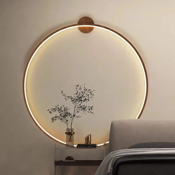 Nordic LED Solid wood Circle Wall Lamp No wiring Living Room Wall Light Designer Background Decoration Lamps For Home Lighting