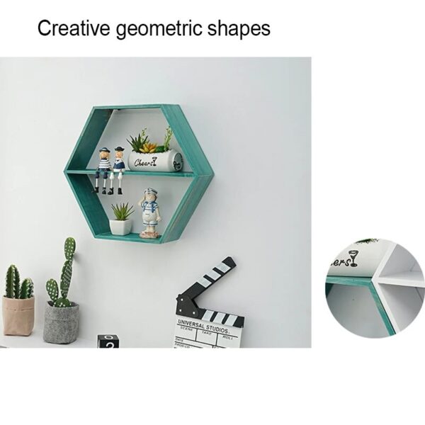 Nordic Style Wooden Decor Wall Mount Hexagonal Frame Books Toys Flower Pot Storage Shelf Holder Figurines Display Crafts Shelves - Image 2