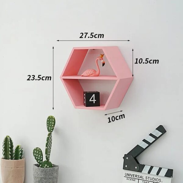 Nordic Style Wooden Decor Wall Mount Hexagonal Frame Books Toys Flower Pot Storage Shelf Holder Figurines Display Crafts Shelves - Image 4