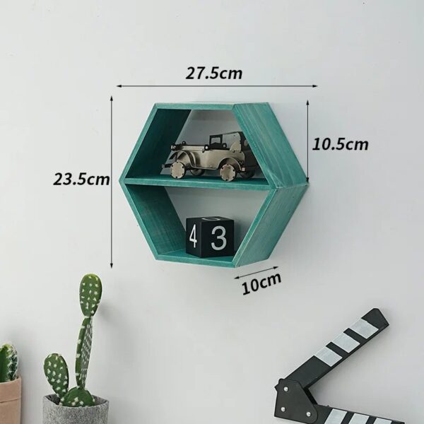 Nordic Style Wooden Decor Wall Mount Hexagonal Frame Books Toys Flower Pot Storage Shelf Holder Figurines Display Crafts Shelves - Image 5