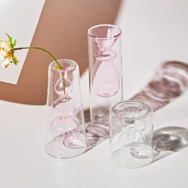 Nordic creative colored glass vase ornaments creative hydroponic transparent flower dryer home living room decoration - Image 3