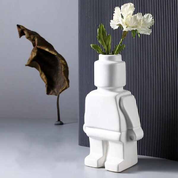 Nordic style ceramic robot vase indoor flower pot modern home interior decoration white goods decoration office desk decoration - Image 2