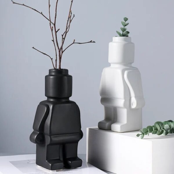 Nordic style ceramic robot vase indoor flower pot modern home interior decoration white goods decoration office desk decoration - Image 3
