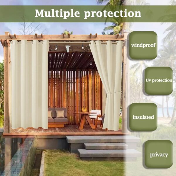 Outdoor Curtains for Patio Rustproof Grommet Top Waterproof Window Curtain Drapes for Porch,Pergola,Cabana,Gazebo,and Sun Room - Image 2