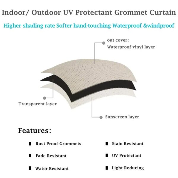 Outdoor Curtains for Patio Rustproof Grommet Top Waterproof Window Curtain Drapes for Porch,Pergola,Cabana,Gazebo,and Sun Room - Image 6