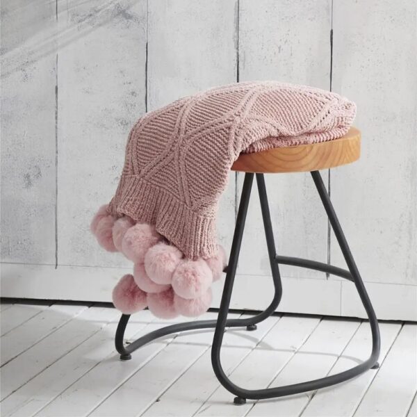 REGINA Chenille Plaid Throw Blanket Pink Ivory Gray Pompom Knitted Gift Bedspread Super Soft Bed Sofa Cozy Chunky Knit Blankets - Image 3