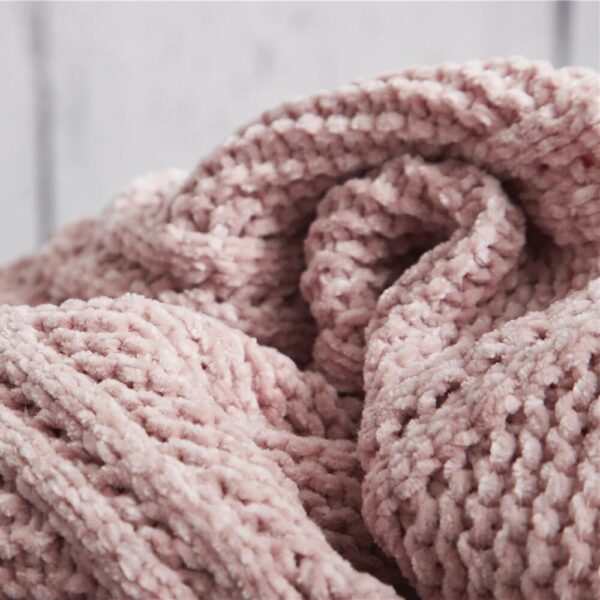 REGINA Chenille Plaid Throw Blanket Pink Ivory Gray Pompom Knitted Gift Bedspread Super Soft Bed Sofa Cozy Chunky Knit Blankets - Image 6