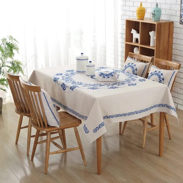 Rectangular Chinese National Style Tablecloth Printed Blue and White Pattern Table Cover Waterproof Home Party Decoration - Image 2