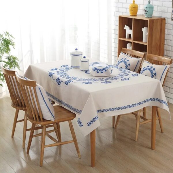 Rectangular Chinese National Style Tablecloth Printed Blue and White Pattern Table Cover Waterproof Home Party Decoration - Image 6