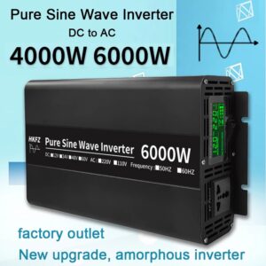 Remote Control Charging Power Inverter 4000W 6000W DC 12V/24V TO AC 220V110V 50Hz/60Hz LED Display Pure Sine Wave Inverter