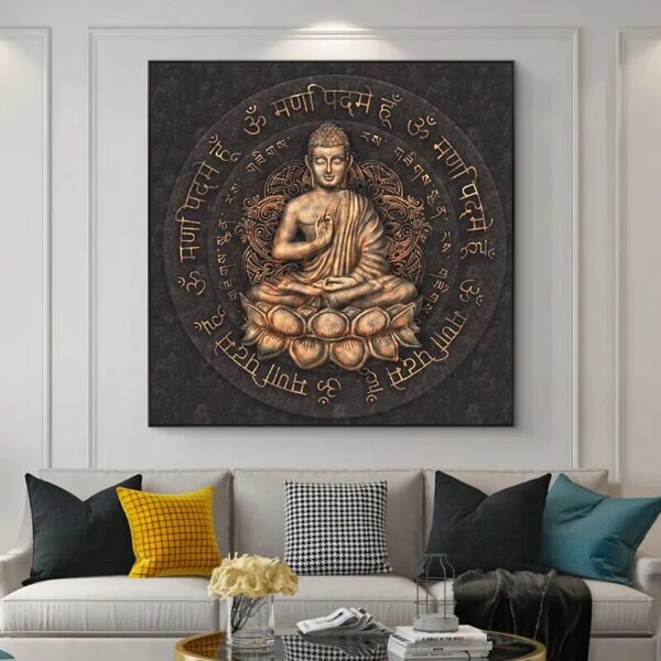 Retro Brown Buddha Statue Wall Art Canvas Painting Religious Posters and Prints Living Room Home Wall Decoration Picture Cuadros