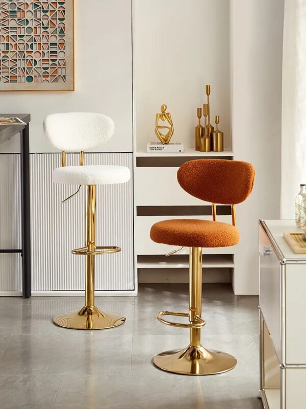 Rotating Lifting Bar Chair, High Foot Stool, Nordic Furniture, Backrest, Velvet Bar Stool, Bar Stools For Kitchen, Counter Stool - Image 2