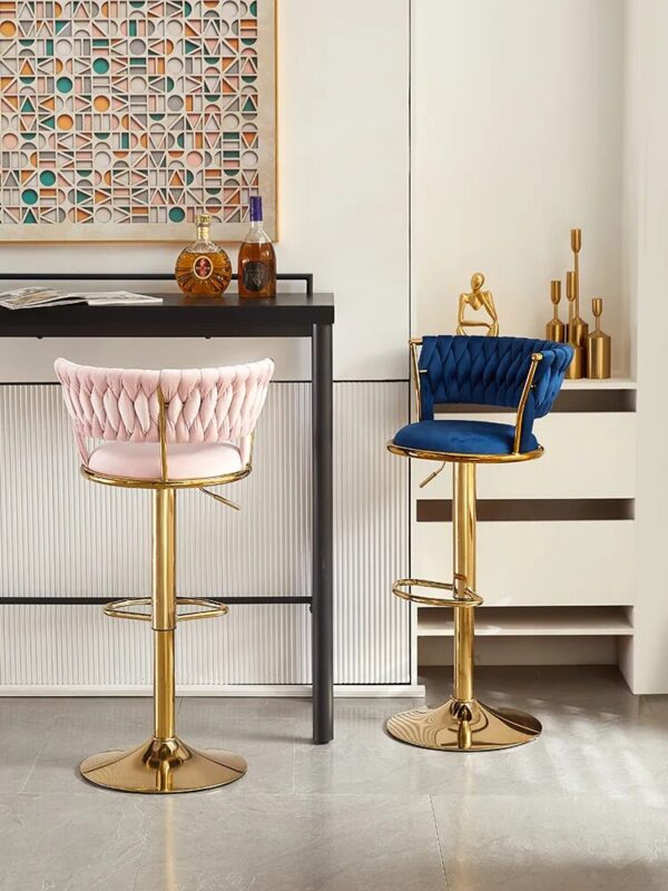 Rotating Lifting Bar Chair, High Foot Stool, Nordic Furniture, Backrest, Velvet Bar Stool, Bar Stools For Kitchen, Counter Stool - Image 3